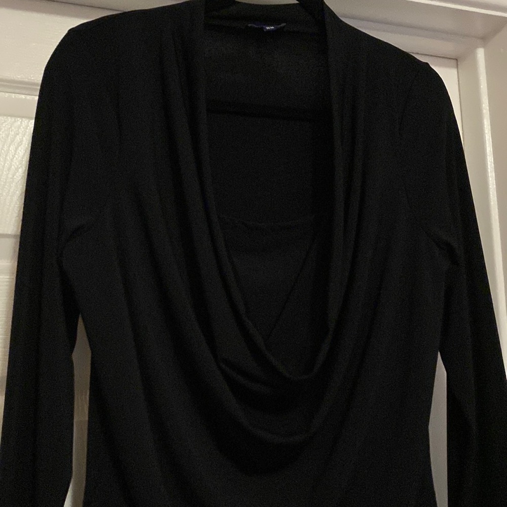 Classic woman’s black cowl neck blouse. Size M. Very good condition.